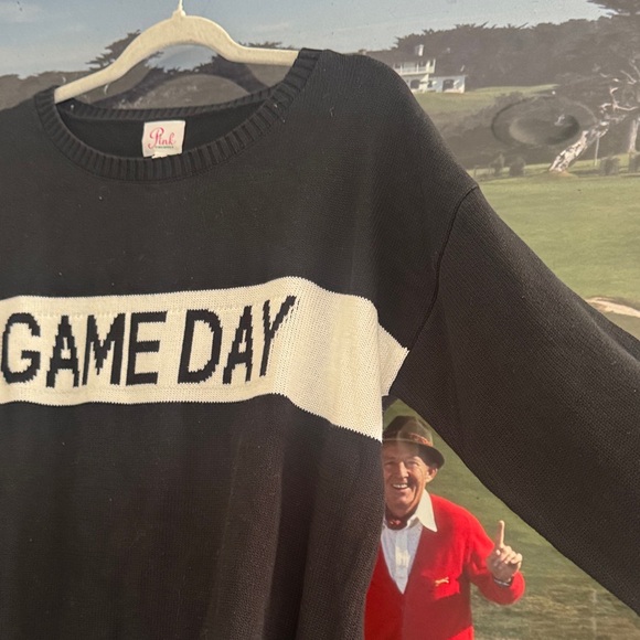 Pink Pineapple Black and White 'Game Day' Sweater with Footballs on Elbows - Picture 3 of 6